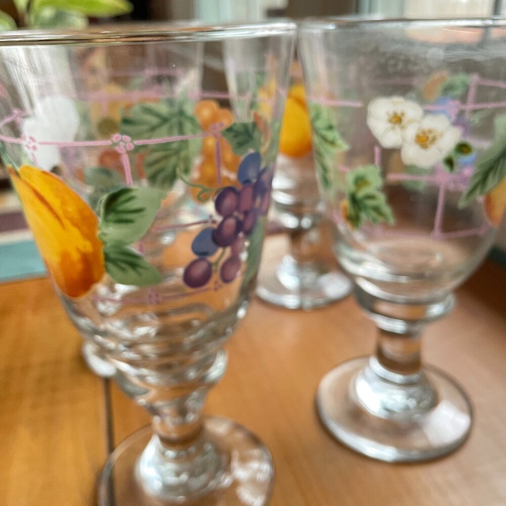 Four Vintage Goblets, Fruit Motif